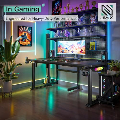 JWX 4 Legs Standing Desk with Dual Motor, Flip-up Cable Management Design with Acrylic Led Light - size: Flip Up -Black