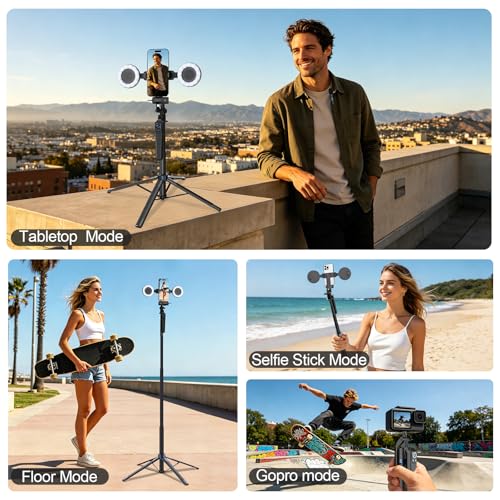 Content Creator Essentials Vlogging Kit for iPhone, 71" Tripod for iPhone Video Recording with Light, Wireless Microphones, Remote, Selfie Stick Phone Stand for TikTok, YouTube