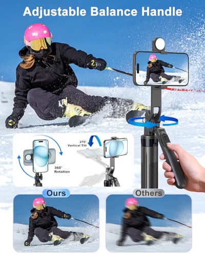 Yeaki 71" Phone Tripod,Tripod for iPhone with Fill Light and Rechargeable Remote,Aluminum Selfie Stick Phone Stand Compatible with Cell Phone/Camera/Ring Light/DJI/GoPro - size: 71 inches