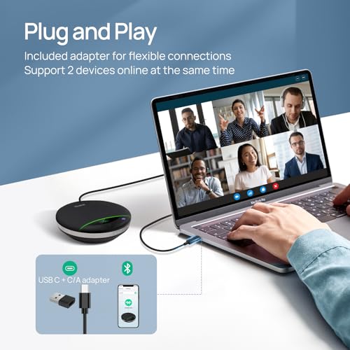 Yealink Bluetooth Speakerphone SP96 Support Daisy-Chain 26H Talk Time Teams Certified 65mm Conference Speaker and 6 Microphones Smart AI Noise-Canceling 5m Voice Pickup Radius 1.2m USB C/A 400g - color: SP96, size: Teams Certified
