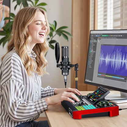 neculogy G10 Podcast Equipment Bundled with Audio Mixer Integrated Podcast Production Studio, Equipped with P15 Microphone, Used for Live Streaming, Podcast Recording PC,YouTube Recording