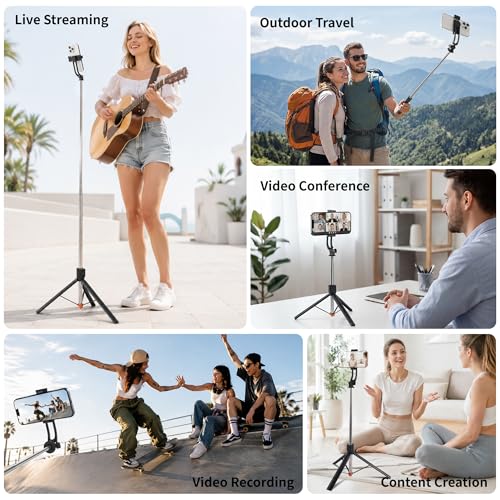 67" Phone Tripod Selfie Stick for iPhone & Android, Extendable Cell Phone Stand with Wireless Remote, Lightweight Travel Tripod Phone Holder for Video Recording, Live Streaming, Photography - size: 67"