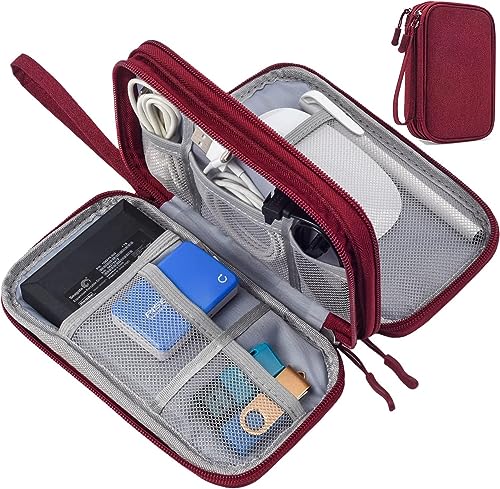 CAOODKDK Electronics Accessories Organizer Pouch Bag, Travel Universal Organizer for Cable, Charger, Phone, SD Card, Business Travel Gadget Bag (Wine Red) - color: Double Layer - Wine Red