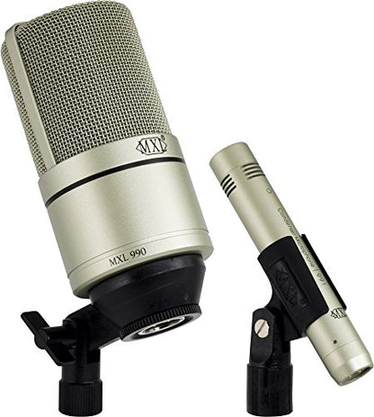 MXL 990/991 Large and Small Diaphragm Condenser Microphone Bundle Project/Home Studio Recording | XLR | Cardiod (Champagne) - style: 990/991