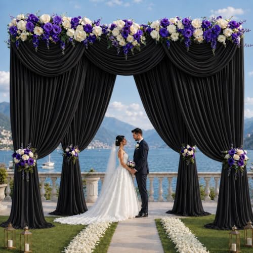 20ft x 12ft Black Backdrop Curtains, Wrinkle Free Thick Fabric Polyester Curtains Backdrop Drapes Cover for Parties Wedding Birthday Photography Background, 4 Panels 5ft x 12ft - color: Black, size: 20FT(W) x 12FT(H)