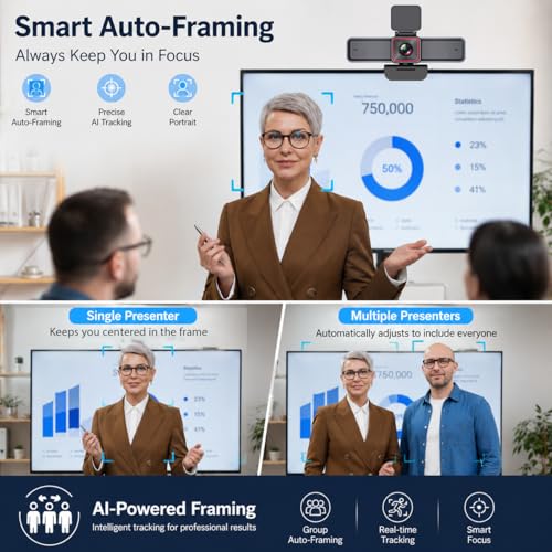 Angetube 4K Webcam with AI Tracking, 100°Wide Angle, Remote Control 4K Web Camera/10X Digital Zoom,1080P 60fps Web cam with HDR/Dual Noise Cancelling Mics for Video Calls/Meetings/Streaming/Skype/Zoom