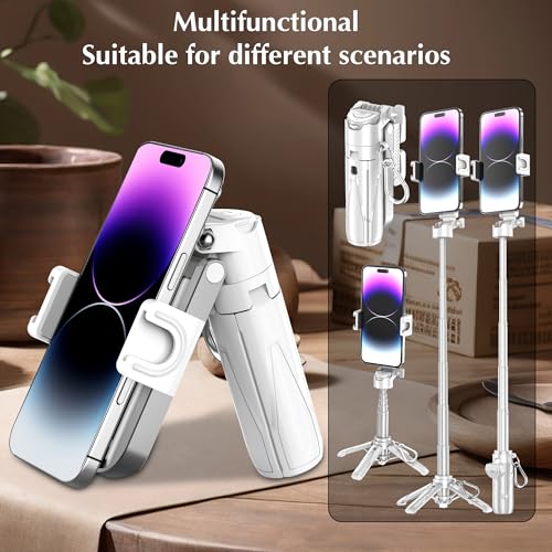 Mini Selfie Stick Tripod, 41.5cm Extendable Grip Phone Tripod with Detachable Remote Pocket Size, 4-in-1 Mini Phone Grip, 10m Wireless Shutter, Vlog Livestreaming Photography （White） - style: White