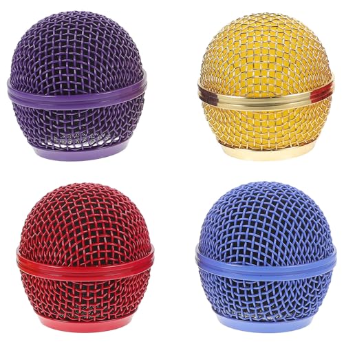 4 Pcs Microphone Grille Replacement for, Metal Colored Mesh Grill Head Covers with Foam Pop Filter, Compatible with SM58 Wired Wireless Dynamic Vocal Mics