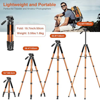 Tripod for Camera, 72" Tall Camera Tripod & Monopod with Remote, Professional Heavy Duty Compact Camera Stand for Phone, DSLR, Spotting Scope, Telescope, Binocular - color: Orange
