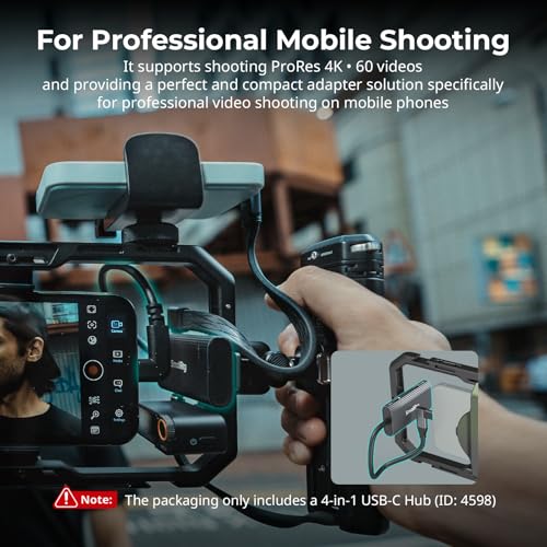 SmallRig 4-in-1 USB-C Hub with a Cold Shoe Mount for Phone/Camera Cage, PD 100W / USB-C 3.1/2.0 with Audio Adapter x 2, for Professional Mobile Shooting - 4598