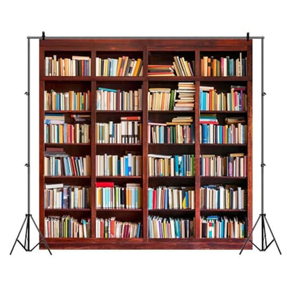 AOFOTO 8x8ft Bookshelf Backdrop Bookcase Photography Background Books School Library for Video Recording Man Boy Girl Child Adult Portrait Seamless Photo Shoot Studio Props Video Drop Vinyl Wallpaper - size: 8x8ft