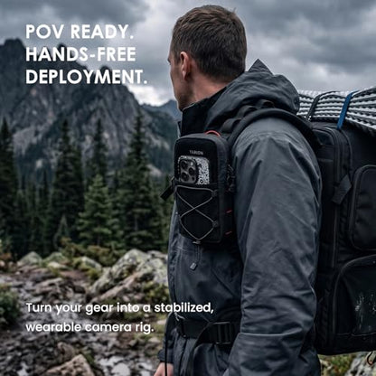 TARION Backpack Strap Pouch with POV Camera Mount, MOLLE Phone Holder | Water-repellent shell, waterproof zipper, detachable crossbody strap for biking hiking travel & POV vlog fits Pro Max phones
