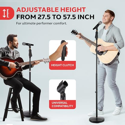 Pyle Universal Microphone Stand - M-6 Mic Mount Holder and Height Adjustable from 27.5” to 57.5” Inch High w/ Compact Round Base Plate - Quick Setting Lock-Tight Knob Lightweight and Reliable PMKS40 - color: Charcoal