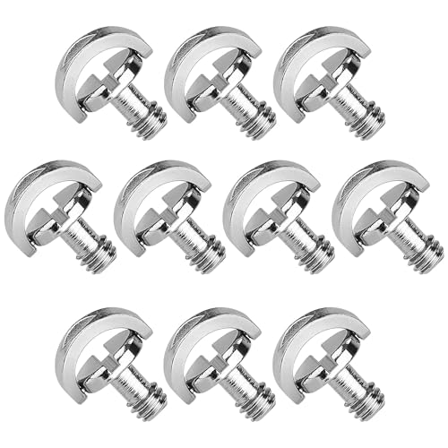 10 Pack Stainless Steel D Shaft D-Ring 1/4" Tripod Screw Adapter, Camera Screw Adapter, Quick Release Mounting Screw Adapter for Camera Camcorder Tripod Monopod QR Quick Release Plate