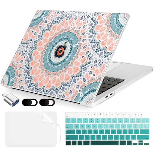 MecBevia Compatible with 2026 M5 MacBook Air 13 inch Case 2026 2025 2024-2022 M5 A3449 M4 A3240 M3 A3113 M2 A2681, Keyboard Cover, Screen Protector, Webcam Cover & Type-C OTG, Seamless Mandala - color: Seamless Mandala