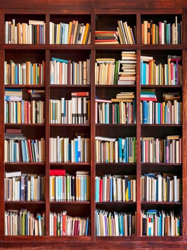 AOFOTO 6x8ft Vintage Wooden Bookshelf Background Bookcase Library Book Store Photography Backdrop Video Call Conference Graduation Party Kid Adult Portrait Photo Studio Props Video Drape Wallpaper - size: 6x8ft
