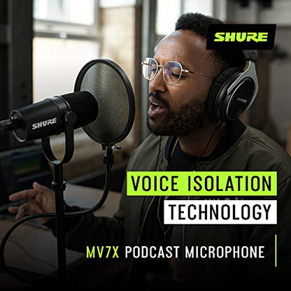 Shure MV7X XLR Dynamic Microphone for Podcasting, Streaming & Vocal Recording - Voice-Isolating Cardioid Mic with Broadcast-Style Design & All-Metal Construction, Black | Xlr Output, Voice Isolation, Dynamic Cardioid Capsule, All-Metal Body, 50-16, 000 Hz