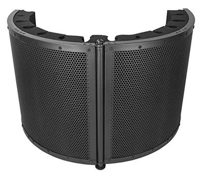 Rockville ROCKSHIELD 4 Large Studio Mic Isolation Shield, Vocal Recording | 2" Acoustic Foam, Steel Frame, Foldable, Stand and Desktop Mount, 5/8" Adapter, Podcast, Voice Over, 2-Panel Booth