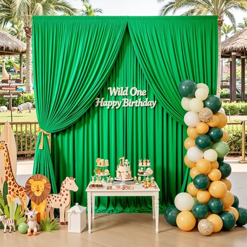10ft×12ft Green Backdrop Curtains for Wedding Parties, 2 Panels Wrinkle Free Polyester Photo Backdrop Drapes Back Drop Cloth for Birthday Photography Background - color: Green, size: W5' x H12'(2 panels)