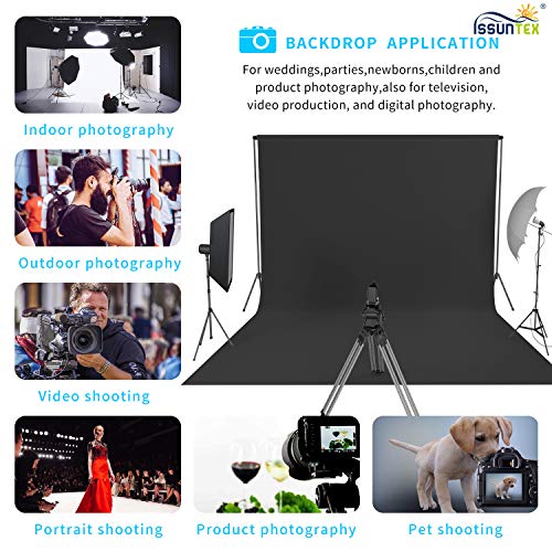 ISSUNTEX 6X9 ft Background Muslin Backdrop, Photo Studio, Collapsible High Density Screen for Video Photography and Television-Black - color: Black, size: 6X9 ft