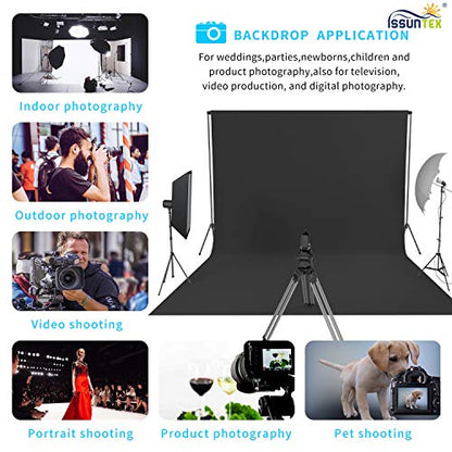 ISSUNTEX 10X20 ft Background Muslin Backdrop, Photo Studio, Collapsible High Density Screen for Video Photography and Television-Black - color: Black, size: 10X20 ft