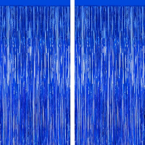 ZATAYE 2 Pack Dark Blue Foil Curtain Backdrop Birthday Party Decorations | Dark blue, Metallic Foil, 3.28 x 7.05 FT, Tinsel Backdrop, Foil Curtain Streamer, Party Decorations - color: Dark blue, size: 2 PCS