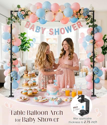 MEILIDY Over The Table Rod Stand with Clamps for Balloon Backdrop, Black | Adjustable 33.5-106 Inch Length 36.6-48 Inch Height, Fits for Party Wedding Birthday Anniversary - color: Black