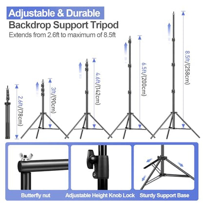 EMART 8.5x10ft Green Screen Backdrop Kit with 6x9ft Polyester Backdrop(Black/White/Green), Adjustable Photography Background Support System for Studio Photography, Parties, Wedding, Video Shooting | Adjustable Background Stand with Black/White/Green Scree