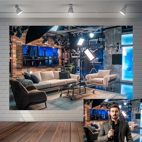 7x5ft Podcast Backdrop TV Show Photo Background News Broadcasting Interview Conference Late Night Stage Background for Photo Booth Portrait Studio Props TAYBDJ181 - size: 7x5ft
