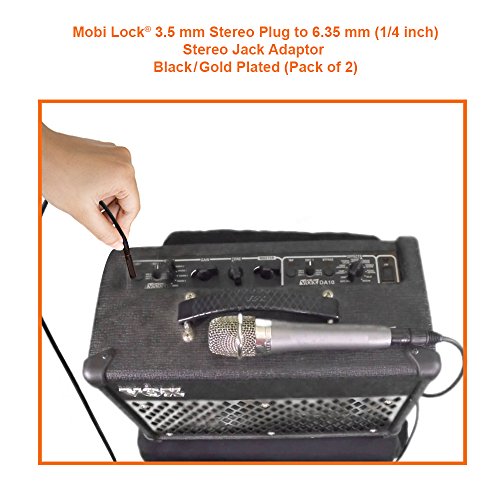 Mobi Lock 2pcs 3.5mm Plug to 6.35mm Socket - 1/8 to 1/4 in Stereo Audio Jack Adapter - Connects Devices with 3.5mm Port to Amplifiers, Guitar, Piano, Speakers & Mic that use 6.35mm Port