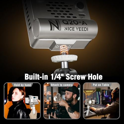 NiceVeedi Pocket RGB Fill Light, Portable Bi-Color Handheld Light, 2700K-6500K, CRI 95+, 12 Effects, 5000mAh Battery with Fast Charging Spotlight for Photography/Vlog/YouTube/Tiktok/Ins
