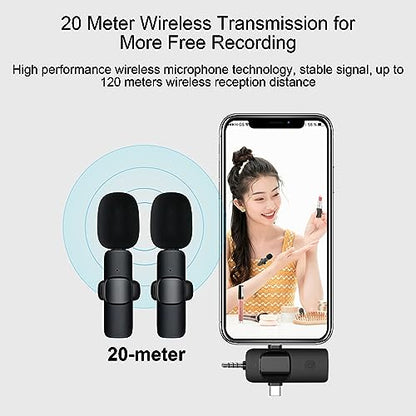 Wireless Lavalier Microphone Set, Omnidirectional High Sensitivity Pickup, Rechargeable Lithium Battery Design, One-Click Connection, Intelligent Noise Reduction, Ideal for Indoor Use