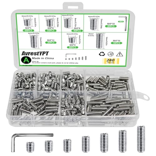 100 Pcs M4 Set Screws Assortment Kit, 7 Sizes Included, M4 Metric & SAE Allen Set Screws for Plumbing, Bathroom Fixtures, Door Knobs - color: Silver-M4-100Pcs