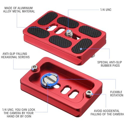 Frienda 2 Pieces Metal Quick Release Plate with 1/4''-20 Camera Screw Tripod Mount Plate Fits Standard for DSLR Camera Tripod Ball Head(Pu60,Red) - color: Red, style: PU60