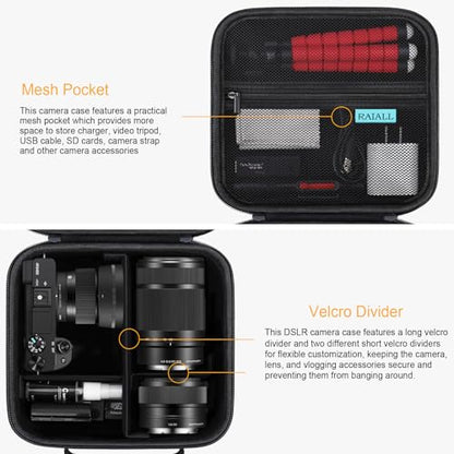 RAIALL Camera Case for Sony Alpha ZV-E10/a6000/a6100/a6400/a6600/a6700/ Sony Alpha 7 II IV/ZV-E10 II Mirrorless Digital Camera and Lens, Hard Travel Bag with a Shoulder Strap and 3 Dividers, Black - color: Black