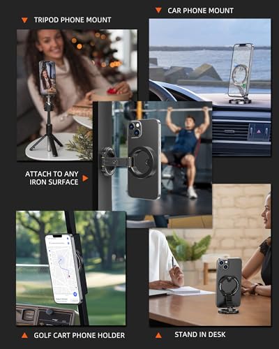 Dual Magnetic Phone Holder Compatiable with Magsafe for iPhone 16 15 14 13 12 Pro Max Plus Series, 1/4" Screw Tripod Mount, Gym Magnetic Phone Stand Travel(Black) - color: Black