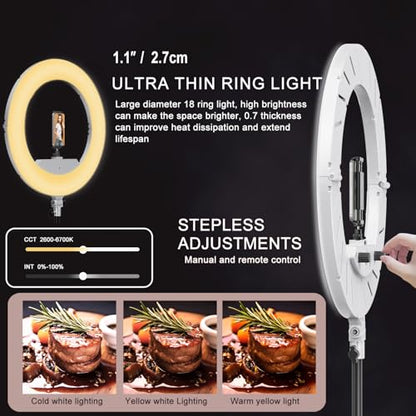 18 Inch Ring Light Kit, 55W Dimmable LED Light, Tripod Stand, Remote Controller,Box,CRI95(White) - color: White