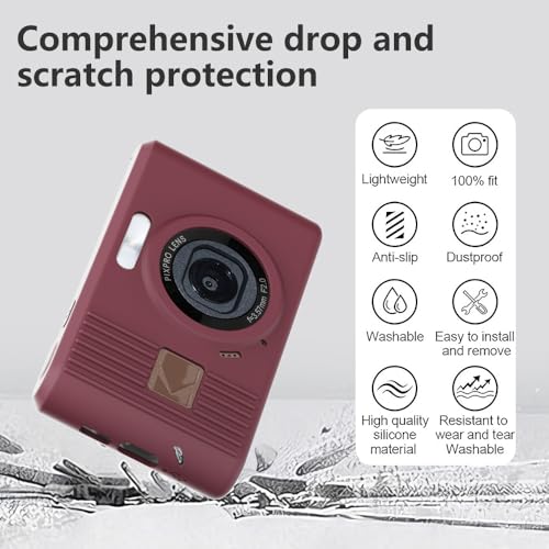 Silicone Case for kodak pixpro C1 Digital Camera with 2PCS Screen Protector and Lanyard - (red) - color: Red