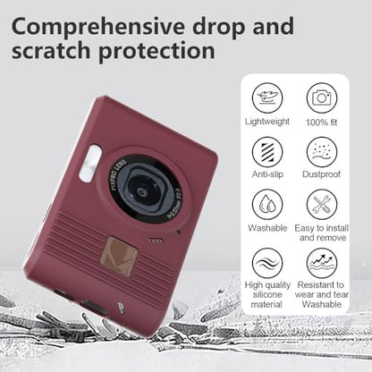 Silicone Case for kodak pixpro C1 Digital Camera with 2PCS Screen Protector and Lanyard - (red) - color: Red