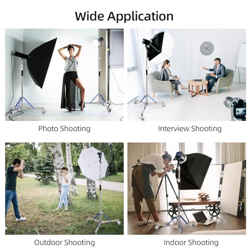 Heavy Duty Light Stand with Caster - 10.5ft/320cm Adjustable Light Stand with Stainless Steel, High Stability and Mobility Light Stand Photography for Strobe Light, Softbox, Reflector