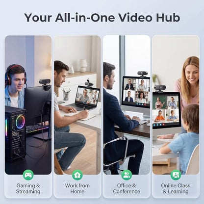 4K Ultra HD Webcam with 1/2.8''CMOS Sensor,PDAF Auto Focus 1080P@60FPS,Dual Noise-Canceling Mics, Privacy Cover,USB Streaming Webcam for PC/Mac,Gaming,Video Calling,Live Streaming&Meetings