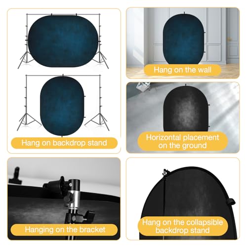 Kate 5x6.5ft(1.5x2m) Collapsible Backdrop Black Blue Texture Pop up Backgrounds Reversible Photography Backgrounds for Video Meetings