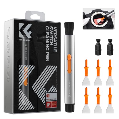 K&F Concept Versatile Switch Lens Cleaning Pen, Replaceable Pen Tip with Cleaning Brush+Carbon Tip*2+16mm APS-C Cleaning Swab*6 for Camera Filters Screen Phone Computer Tablet AR VR Glasses