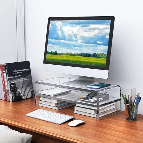 Egchi Acrylic Monitor Stand,2 Tiers Computer Monitor Riser(18x8x5.5 inches),Computer Stand/Monitor Riser for Office,School,Home,Laptop Stand Desktop Stand for Keyboard Storage&Printer TV Screen - size: 18''x8''x5.5''- 2 Tiers