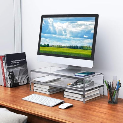 Egchi Acrylic Monitor Stand,2 Tiers Computer Monitor Riser(18x8x5.5 inches),Computer Stand/Monitor Riser for Office,School,Home,Laptop Stand Desktop Stand for Keyboard Storage&Printer TV Screen - size: 18''x8''x5.5''- 2 Tiers