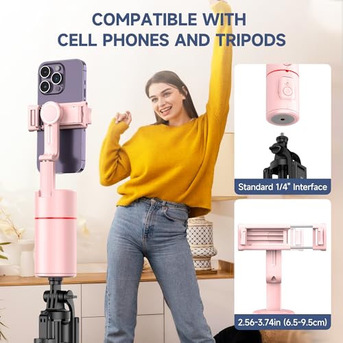 Auto Face Tracking Phone Holder, Gesture Control & Remote, Face Tracking Tripod 360 Rotation Body Phone Camera Mount Smart Shooting Holder, Cell Phone Selfie Stick Tripod, Expandable Pole (Pink) - color: Pink