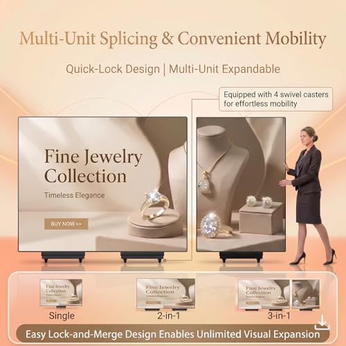 91" LED Digital Signage Display with Flight Case, Triple Foldable Spliceable LED Poster Screen,GOB Commercial Kiosk, Smartphone One-Cick Control, for Events, Rentals - size: Large fold & Flight Case