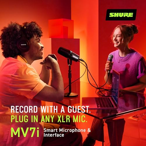 Shure MV7i Smart Microphone – USB-C & XLR Mic for Podcasting, Music & Streaming with Built-in Audio Interface, Auto Level Mode, Advanced DSP, All-Metal Design, Black | USB-C Mic with Built-in Audio Interface, Combo Xlr and ¼ Input, Auto Level Mode, Voice
