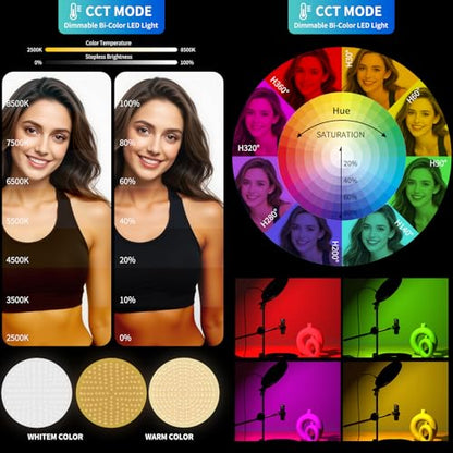 Desk Ring Light with Stand,55W Dimmable Full Screen Ring Light,with Rotating Storage Box,Pen Holder Stand,Phone Holder&Controller (Black-RGB, 10.5) - color: BLACK-RGB