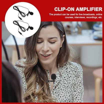 2pcs Clip-On Lapel Microphones with Noise-Cancelling Denoise Amplifier, Black Mini Hand-Free Mics for Live Streaming, Phone, Computer Recording and Interview Supplies